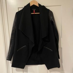 SPANX Faux Leather Black Drape Front Jacket Size S
